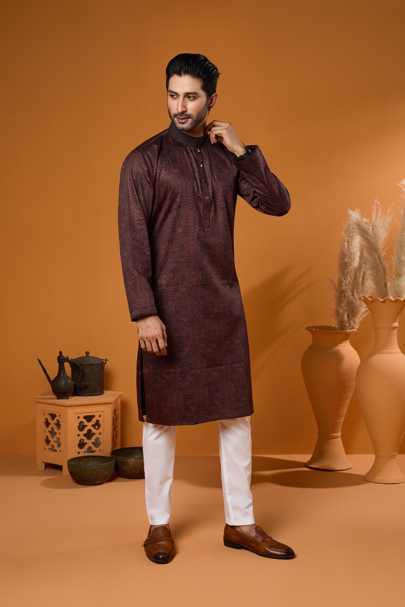 Premium Maroon Digital Print Panjabi