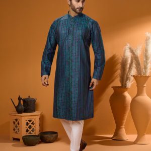 Premium Blue Floral Digital Print Panjabi