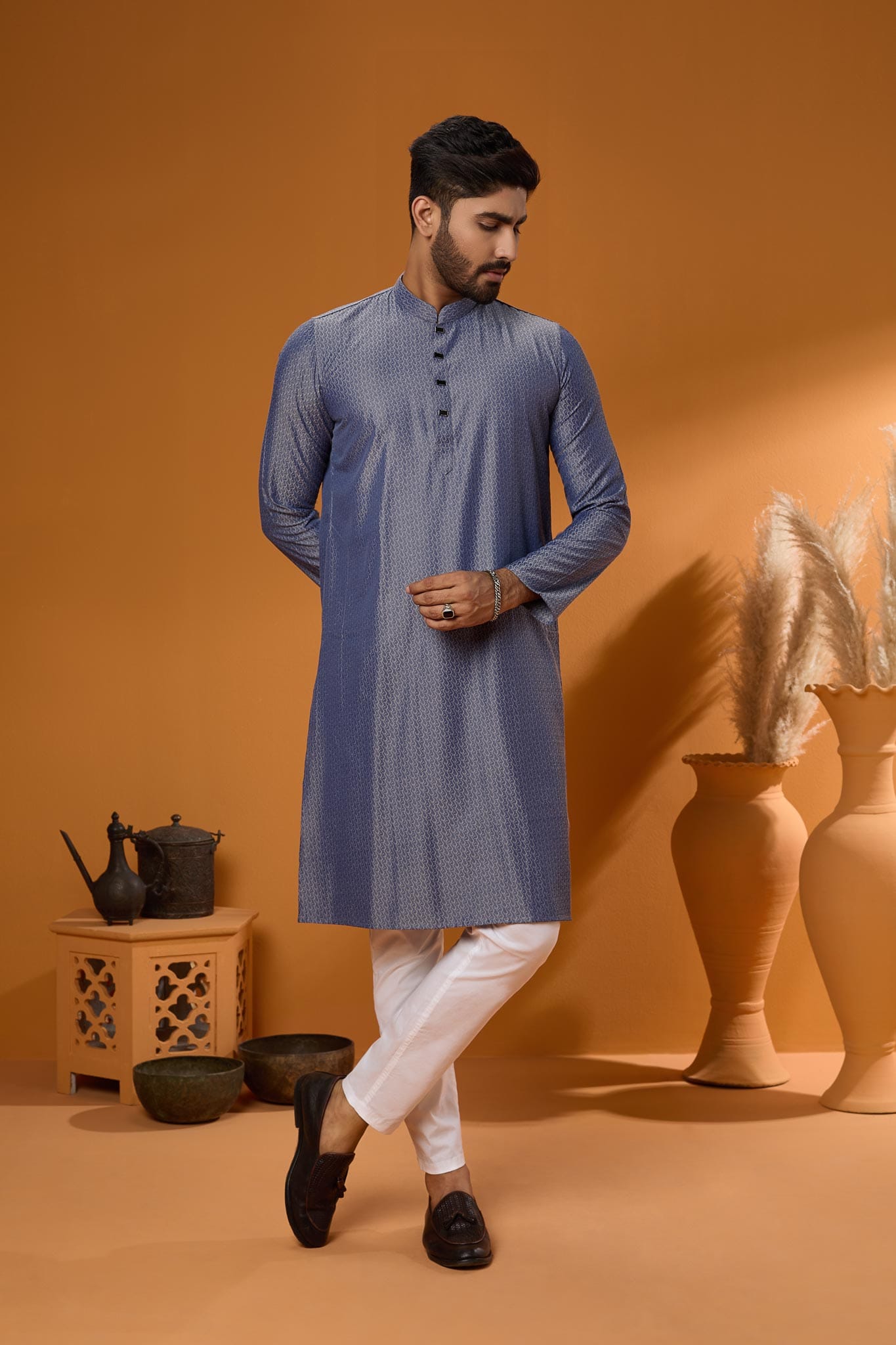 Ash Blue China Fancy Panjabi