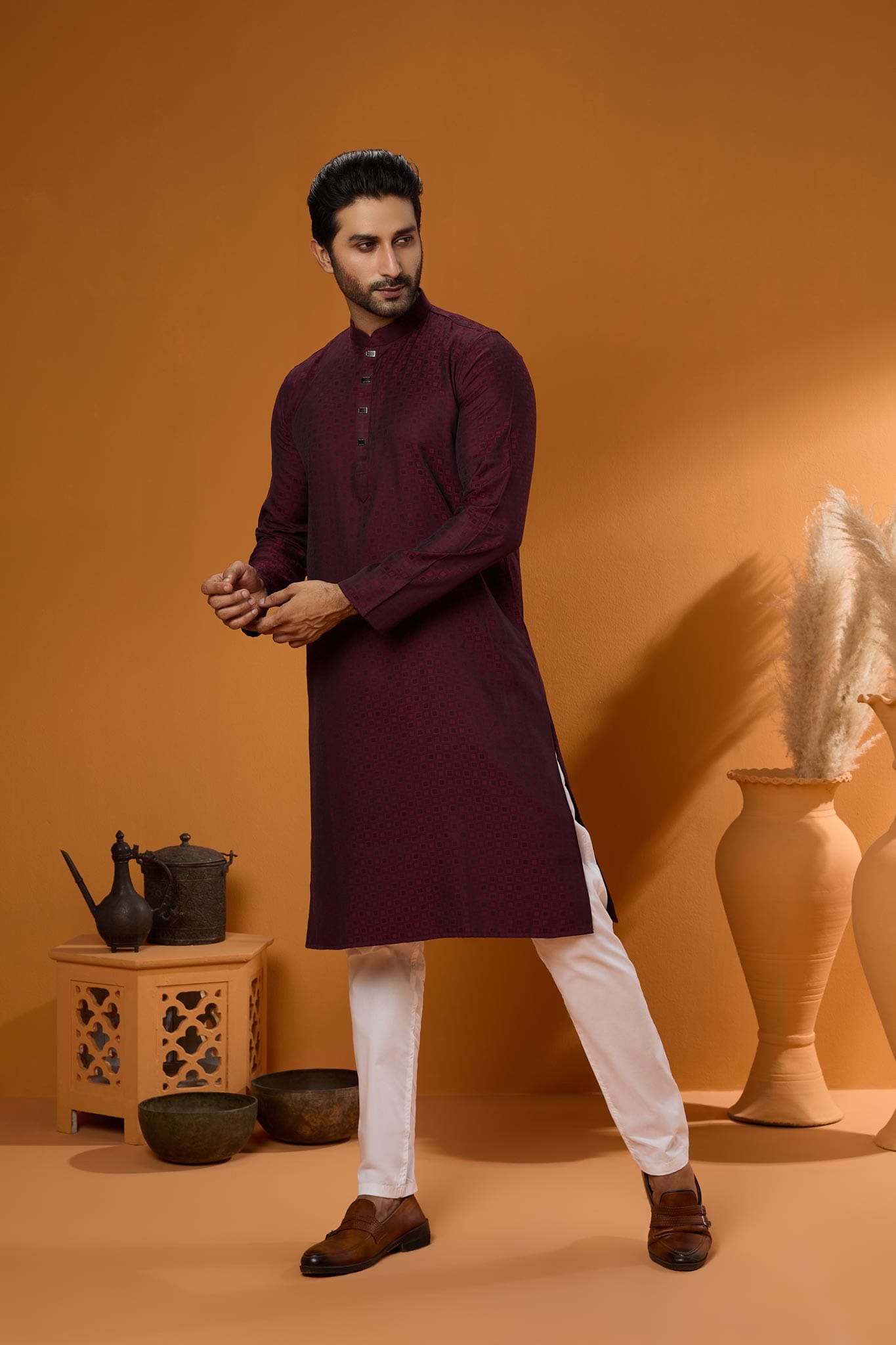 Maroon China Fancy Panjabi