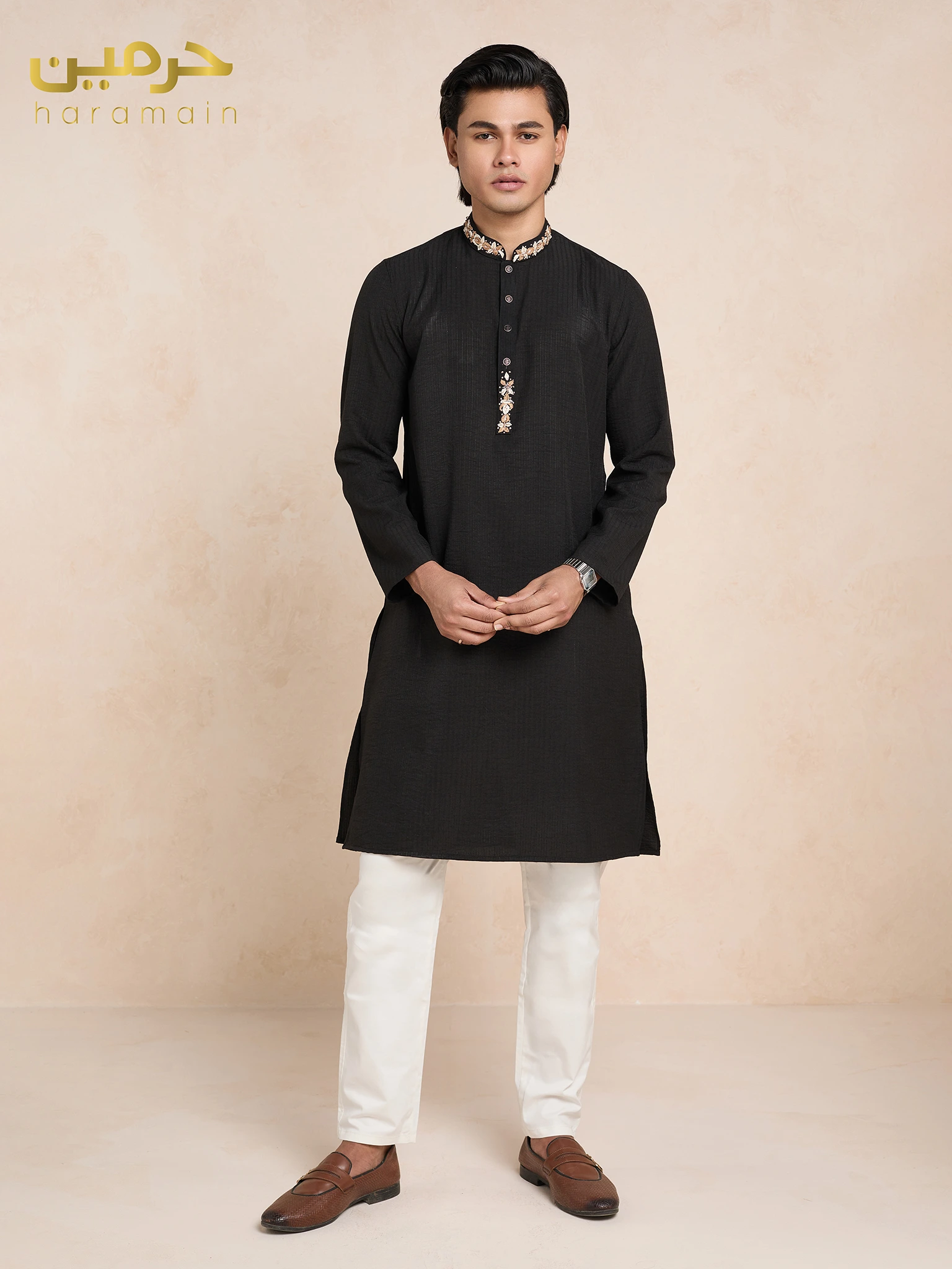 Haramain Premium Collar Embroidery Panjabi - Image 13