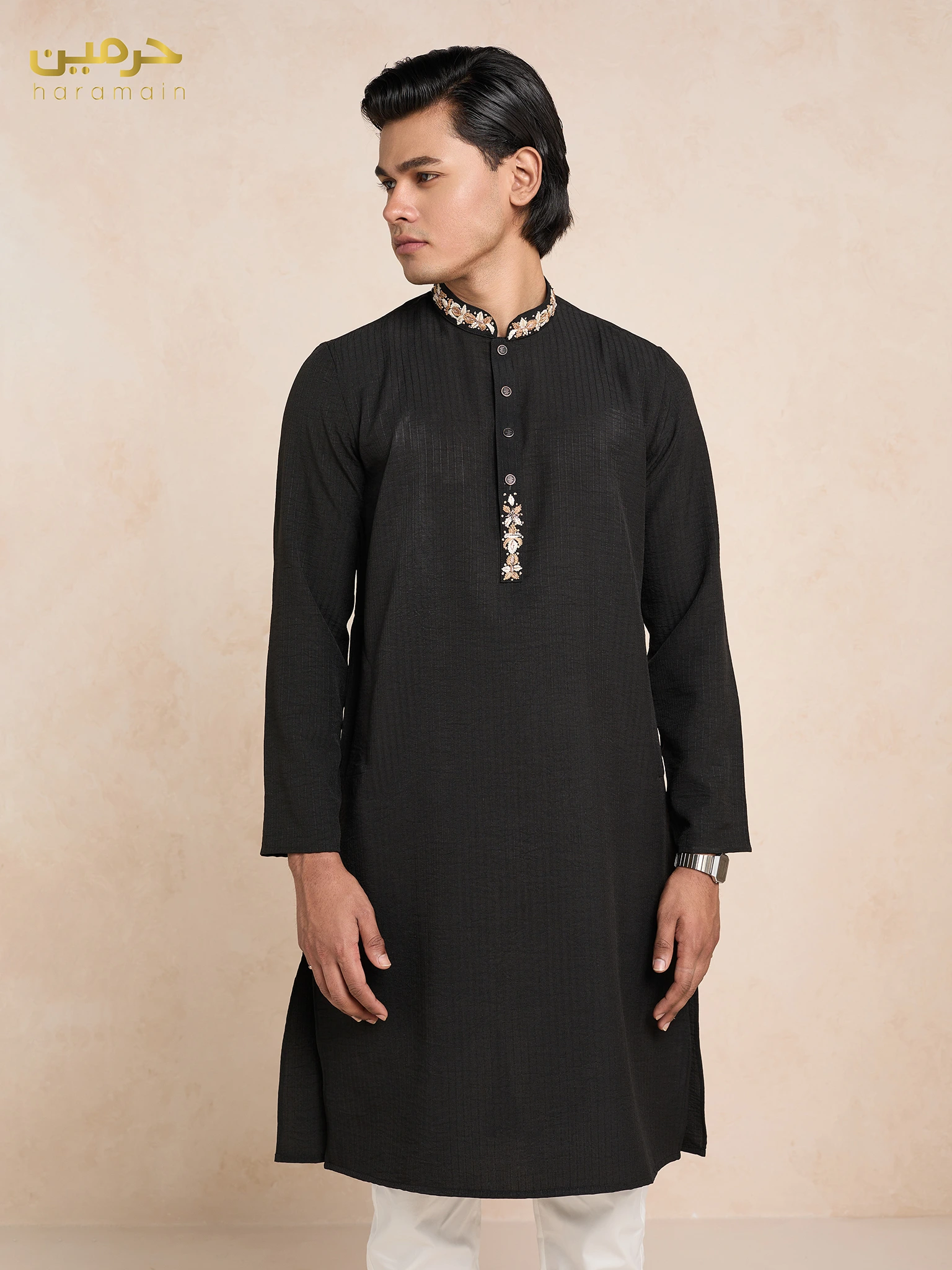 Haramain Premium Collar Embroidery Panjabi - Image 12