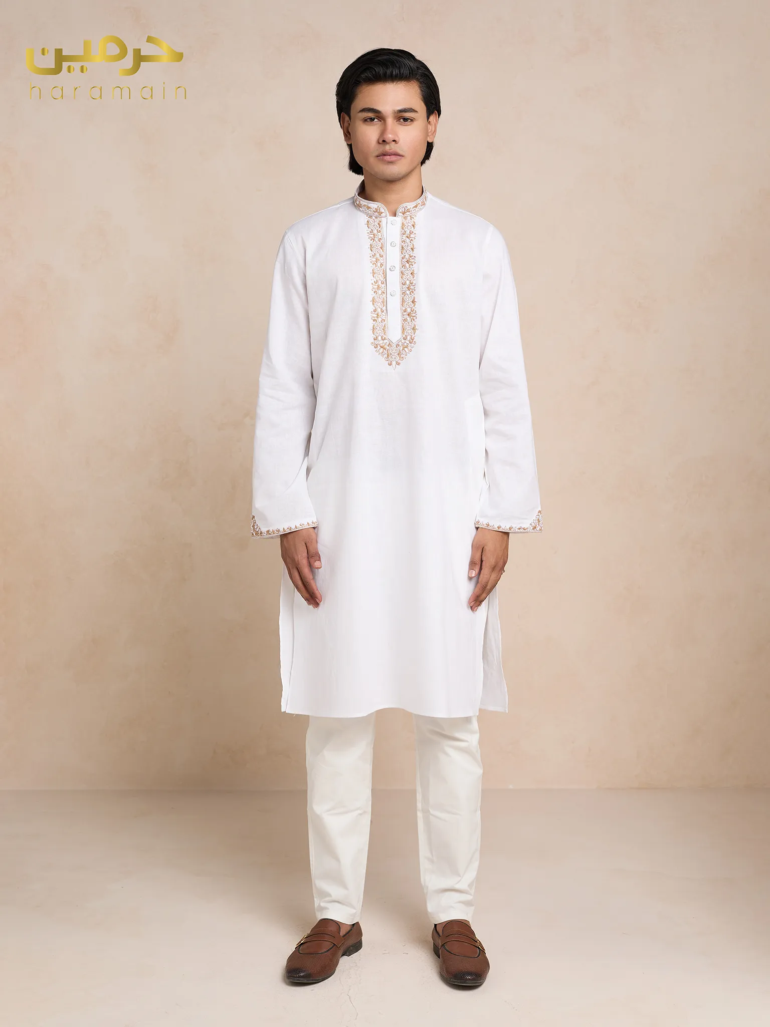 Premium White Embroidered Ramie Cotton Panjabi - Image 2