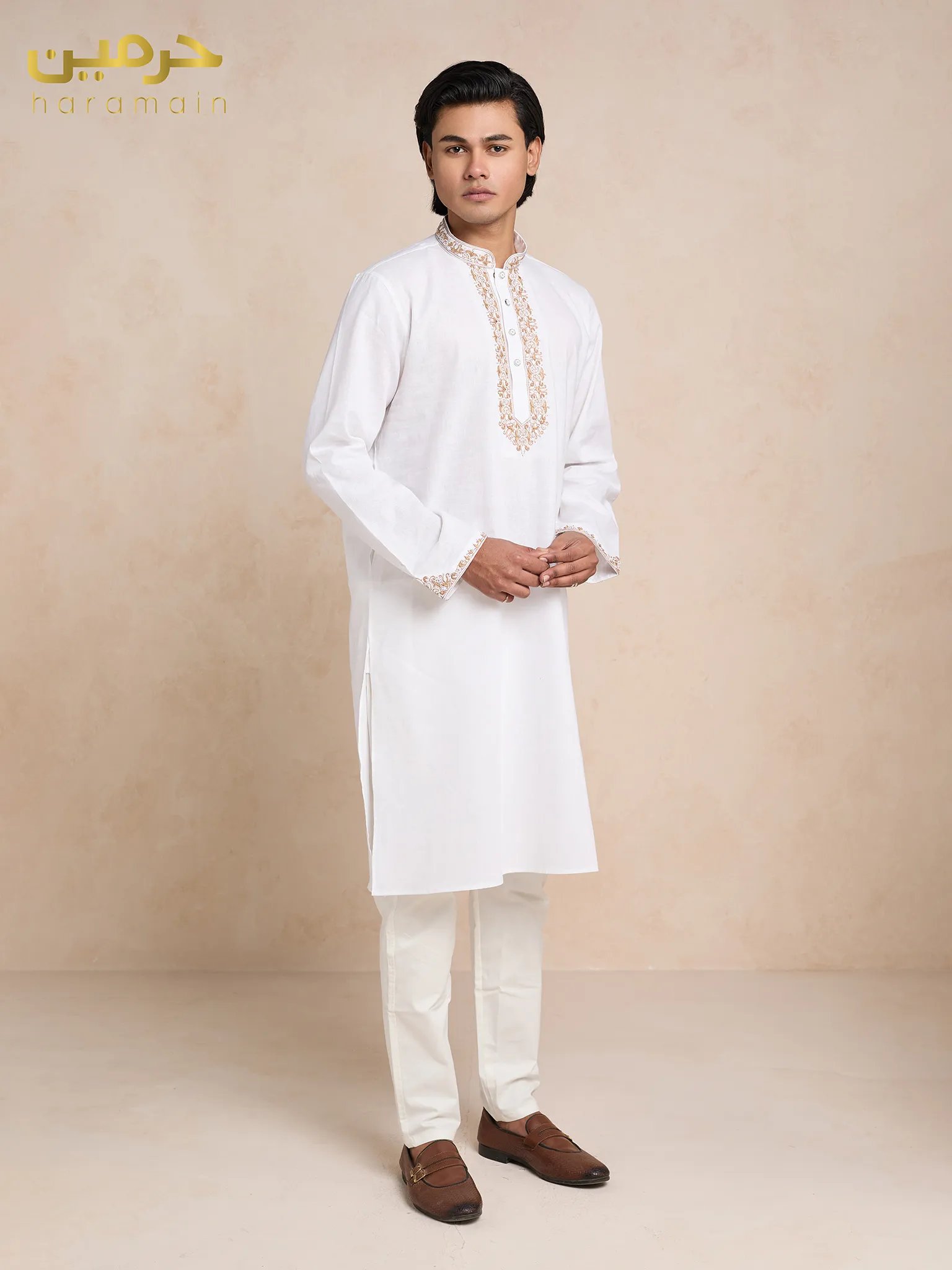 Premium White Embroidered Ramie Cotton Panjabi - Image 3