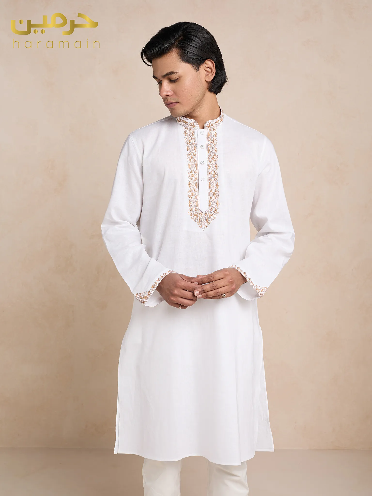Premium White Embroidered Ramie Cotton Panjabi - Image 4