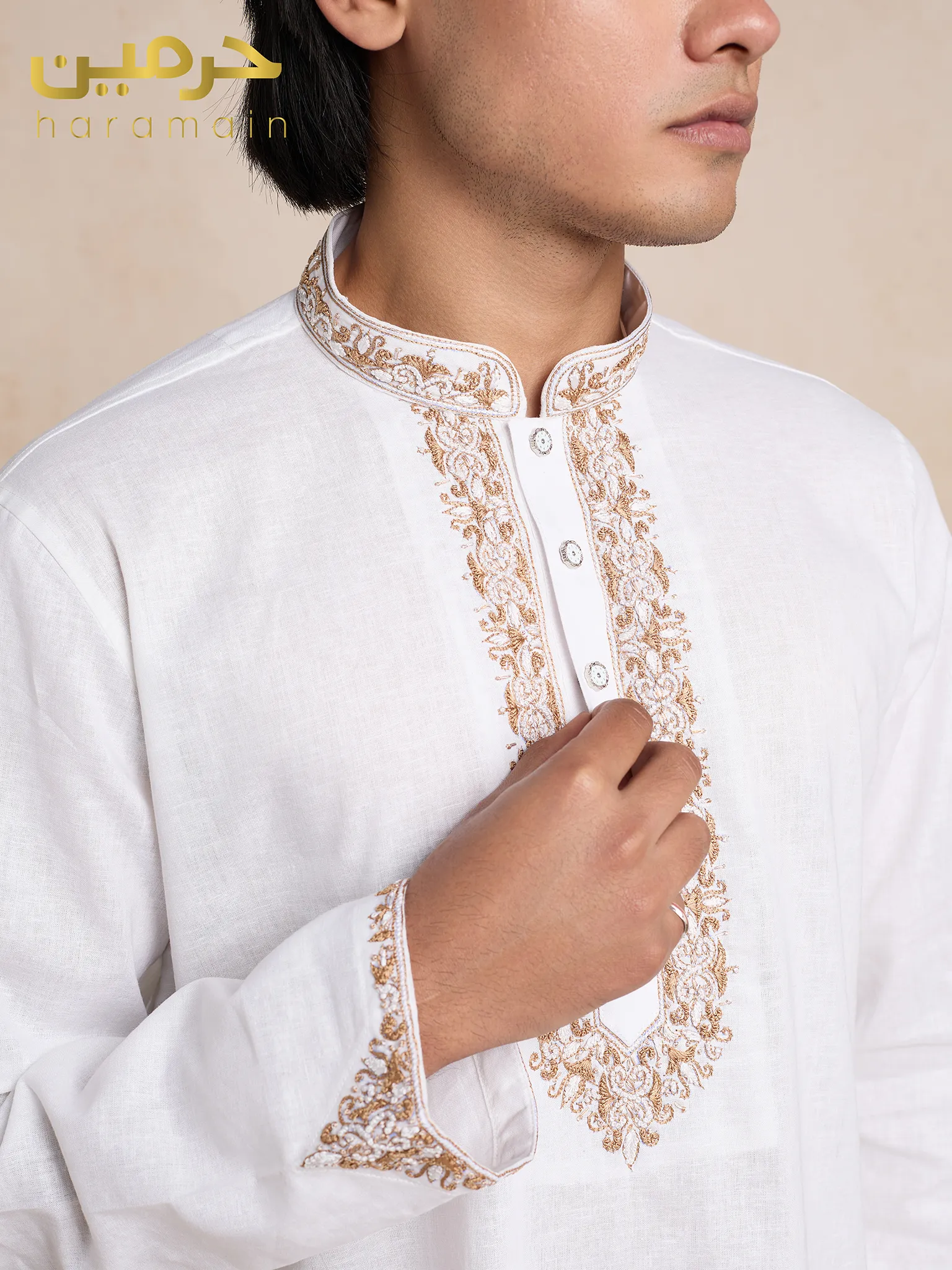 Premium White Embroidered Ramie Cotton Panjabi