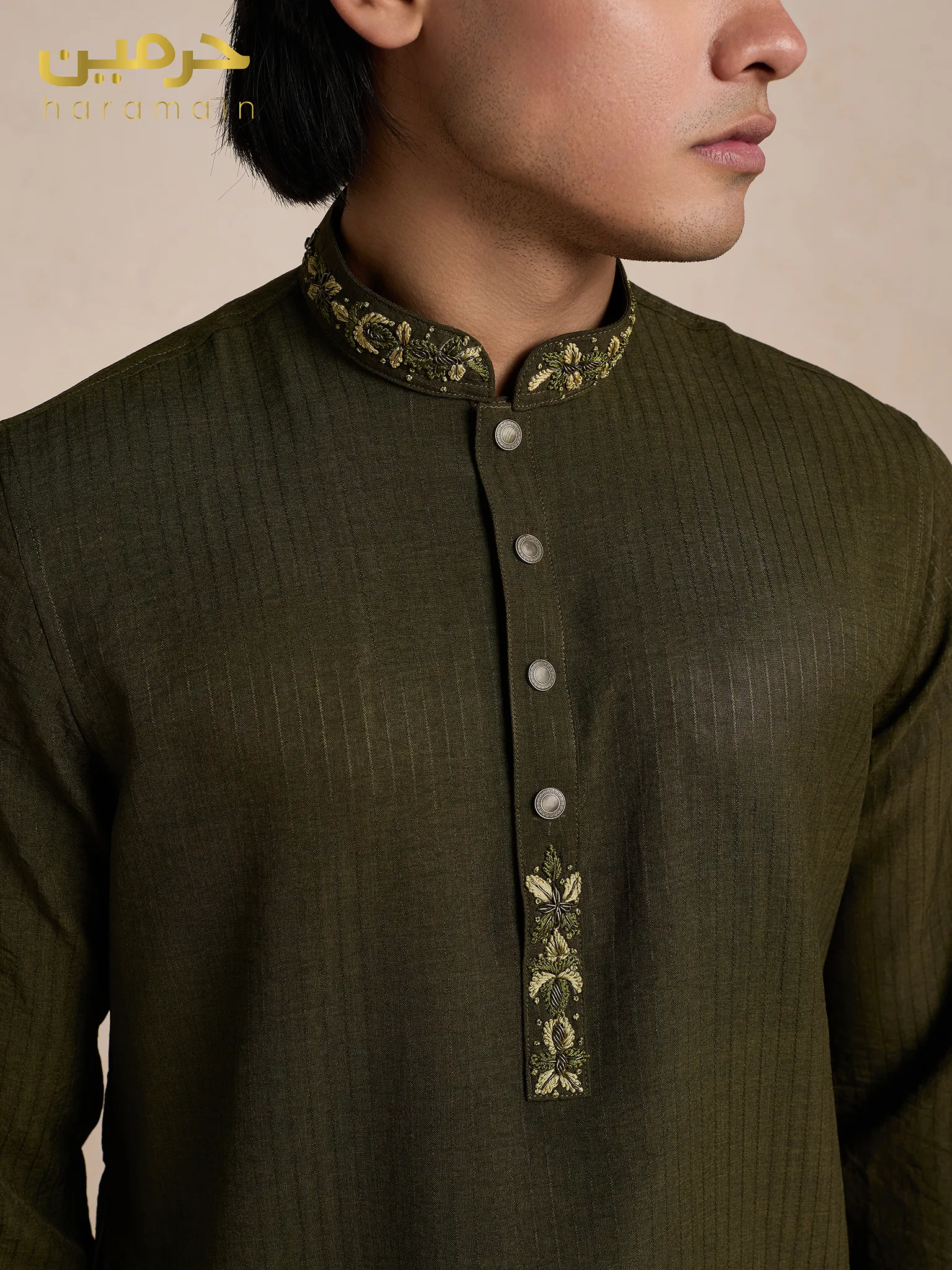 Haramain Premium Collar Embroidery Panjabi - Image 3
